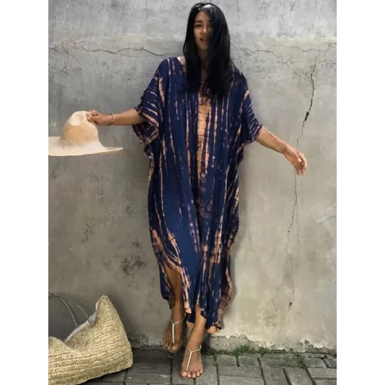 Bohemia Oversized Striped Printed Batwing Sleeves Cover-Up Bohemia Oversized Striped Printed Batwing Sleeves Cover-Up