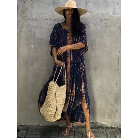 Bohemia Oversized Striped Printed Batwing Sleeves Cover-Up Bohemia Oversized Striped Printed Batwing Sleeves Cover-Up