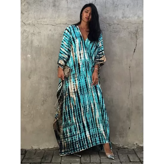Bohemia Oversized Striped Printed Batwing Sleeves Cover-Up Bohemia Oversized Striped Printed Batwing Sleeves Cover-Up