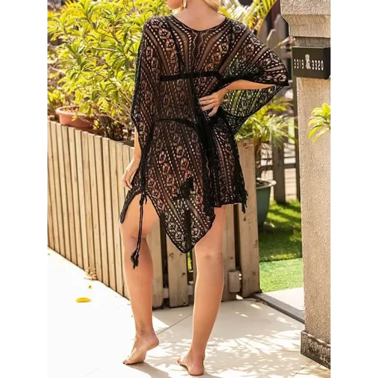 Lace Hollow Bat Sleeves Poncho Cover-Ups Tops Lace Hollow Bat Sleeves Poncho Cover-Ups Tops