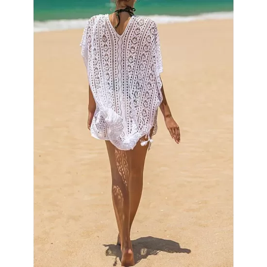 Lace Hollow Bat Sleeves Poncho Cover-Ups Tops Lace Hollow Bat Sleeves Poncho Cover-Ups Tops