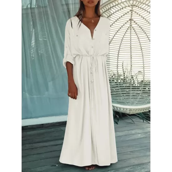 Bohemia Solid Color Long Sleeve Belted Maxi Dress Bohemia Solid Color Long Sleeve Belted Maxi Dress