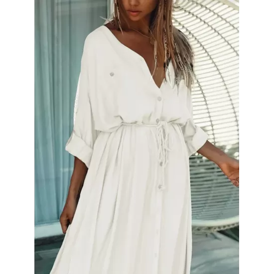 Bohemia Solid Color Long Sleeve Belted Maxi Dress Bohemia Solid Color Long Sleeve Belted Maxi Dress