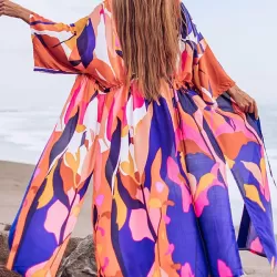Floral-Print Long Sleeved Tunicshang Cover-Ups Tops