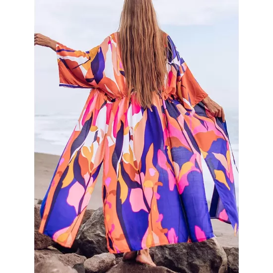 Floral-Print Long Sleeved Tunicshang Cover-Ups Tops Floral-Print Long Sleeved Tunicshang Cover-Ups Tops