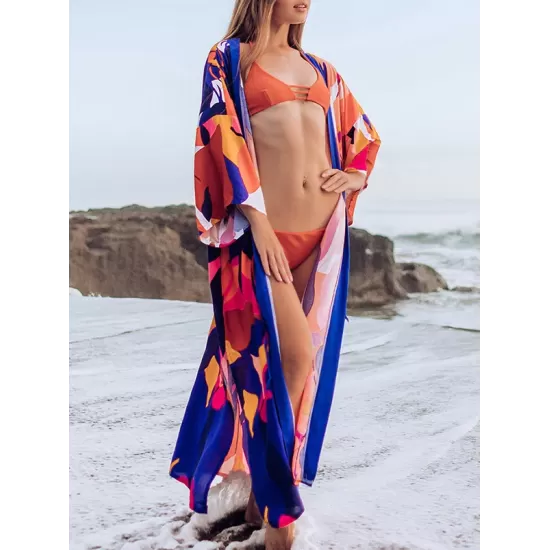 Floral-Print Long Sleeved Tunicshang Cover-Ups Tops Floral-Print Long Sleeved Tunicshang Cover-Ups Tops