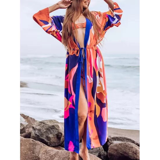 Floral-Print Long Sleeved Tunicshang Cover-Ups Tops Floral-Print Long Sleeved Tunicshang Cover-Ups Tops