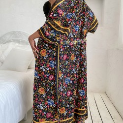 Loose Short Sleeve Floral Print Cardigan Cover-Up Swimwear