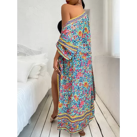 Loose Short Sleeve Floral Print Cardigan Cover-Up Swimwear Loose Short Sleeve Floral Print Cardigan Cover-Up Swimwear