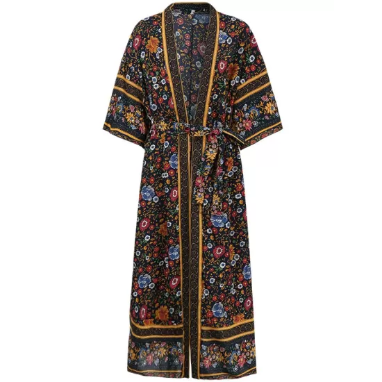 Loose Short Sleeve Floral Print Cardigan Cover-Up Swimwear Loose Short Sleeve Floral Print Cardigan Cover-Up Swimwear