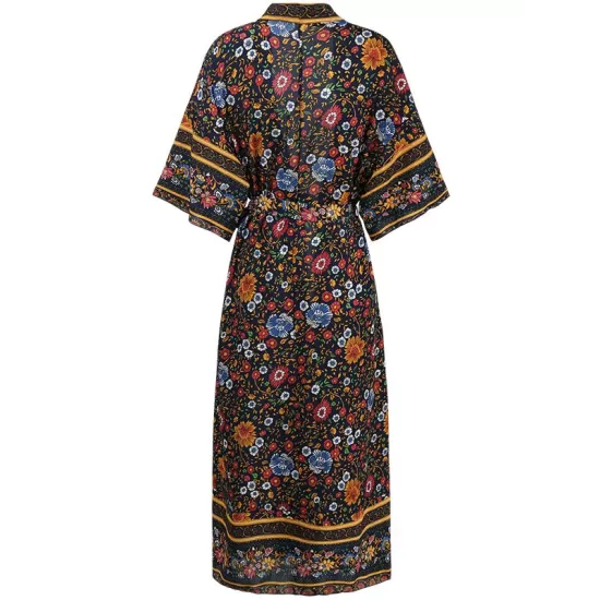 Loose Short Sleeve Floral Print Cardigan Cover-Up Swimwear Loose Short Sleeve Floral Print Cardigan Cover-Up Swimwear