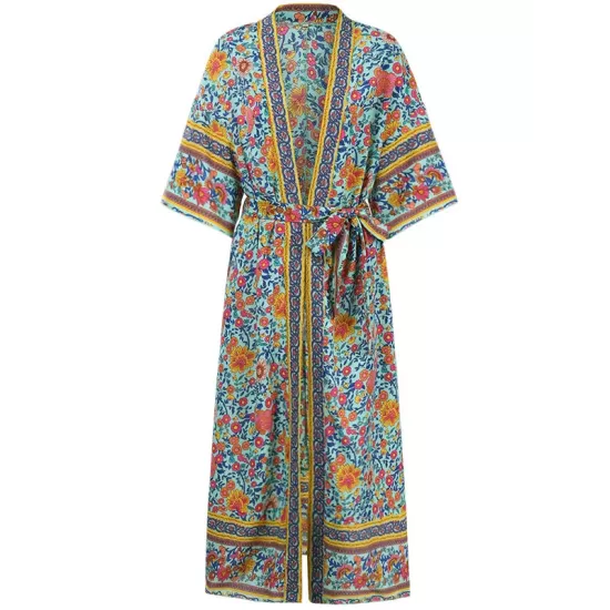 Loose Short Sleeve Floral Print Cardigan Cover-Up Swimwear Loose Short Sleeve Floral Print Cardigan Cover-Up Swimwear
