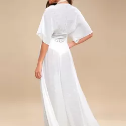 Deep V-Neck Solid Color Empire Bandage Lace-Up Cover-Up Swimwear