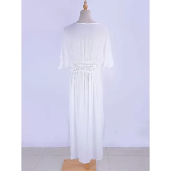 Deep V-Neck Solid Color Empire Bandage Lace-Up Cover-Up Swimwear Deep V-Neck Solid Color Empire Bandage Lace-Up Cover-Up Swimwear