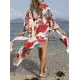 Floral-Print Belted Long Sleeve Tunicshang Cover-Ups Floral-Print Belted Long Sleeve Tunicshang Cover-Ups