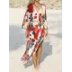 Floral-Print Belted Long Sleeve Tunicshang Cover-Ups Floral-Print Belted Long Sleeve Tunicshang Cover-Ups