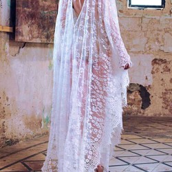 Deep V-neck Backless Lace-up See-through Cover-ups