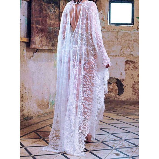 Deep V-neck Backless Lace-up See-through Cover-ups Deep V-neck Backless Lace-up See-through Cover-ups