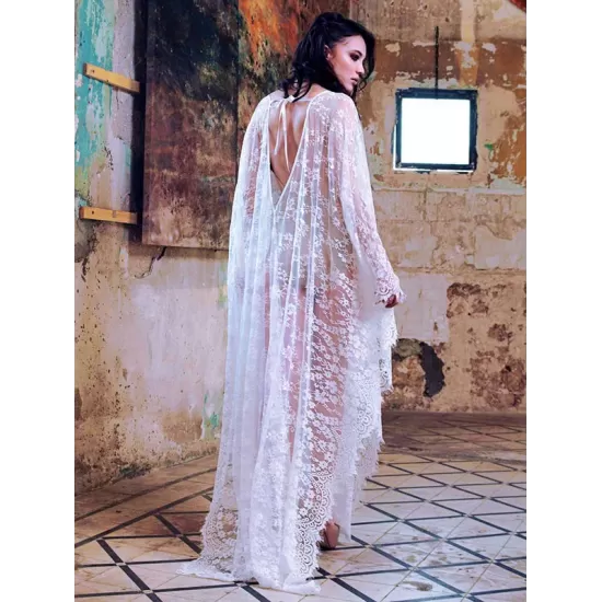 Deep V-neck Backless Lace-up See-through Cover-ups Deep V-neck Backless Lace-up See-through Cover-ups