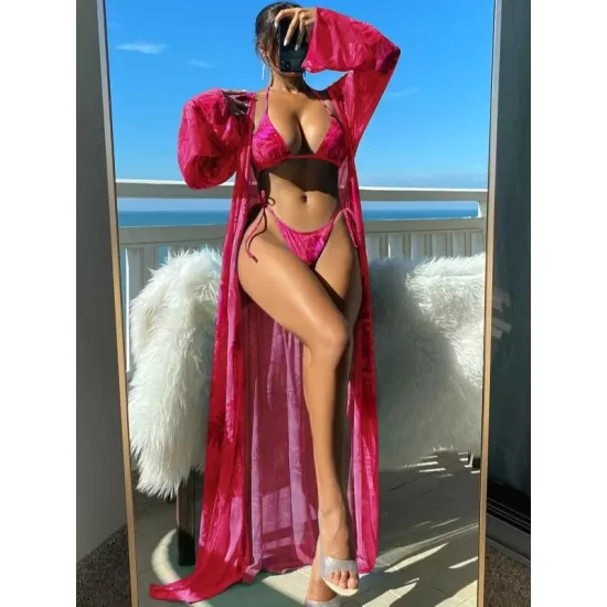 Halterneck Triangle Three Pieces Bikini Set Halterneck Triangle Three Pieces Bikini Set