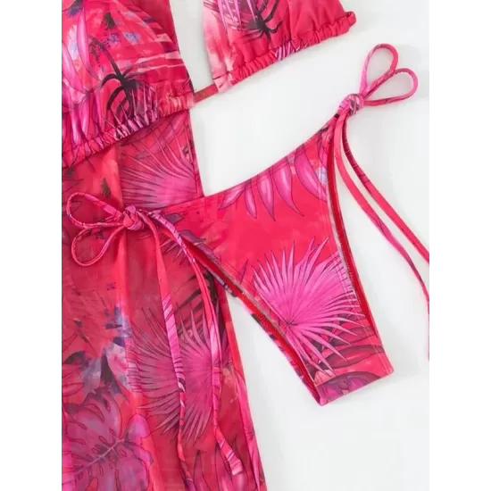 Halterneck Triangle Three Pieces Bikini Set Halterneck Triangle Three Pieces Bikini Set