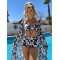 Halterneck Abstract Print Three Pieces Bikini Set