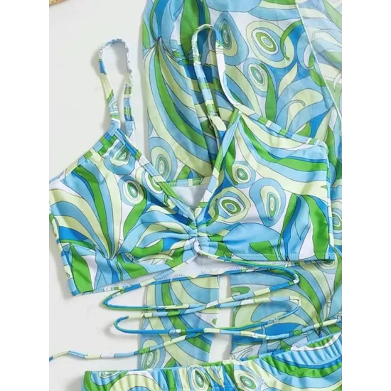 Halterneck Abstract Print Three Pieces Bikini Set Halterneck Abstract Print Three Pieces Bikini Set