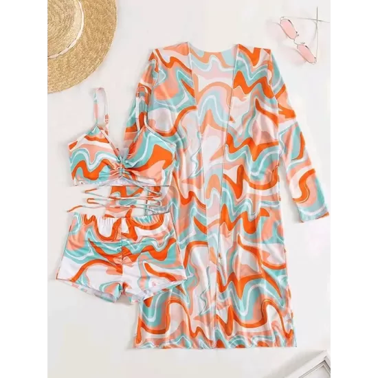 Halterneck Abstract Print Three Pieces Bikini Set Halterneck Abstract Print Three Pieces Bikini Set