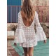 Lace Hollow Flared Sleeve Backless Mini Dress Lace Hollow Flared Sleeve Backless Mini Dress