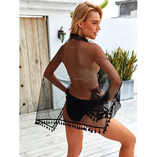 Chiffon Mesh Split-Joint Tasseled See-Through Cover-Up Swimwear Chiffon Mesh Split-Joint Tasseled See-Through Cover-Up Swimwear