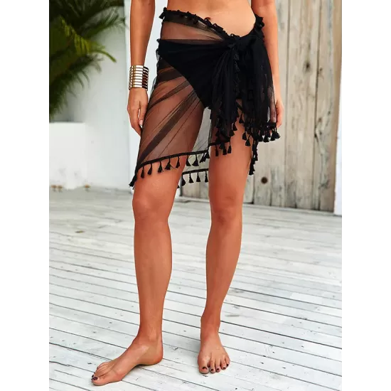 Chiffon Mesh Split-Joint Tasseled See-Through Cover-Up Swimwear Chiffon Mesh Split-Joint Tasseled See-Through Cover-Up Swimwear