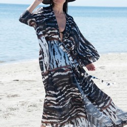 Long Sleeves Floral Printed Chiffon Cardigan Cover-Up Swimwear