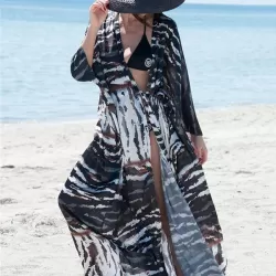 Long Sleeves Floral Printed Chiffon Cardigan Cover-Up Swimwear