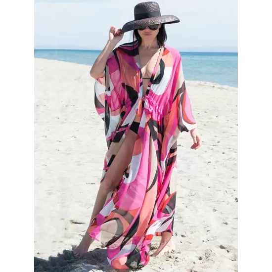 Long Sleeves Floral Printed Chiffon Cardigan Cover-Up Swimwear Long Sleeves Floral Printed Chiffon Cardigan Cover-Up Swimwear