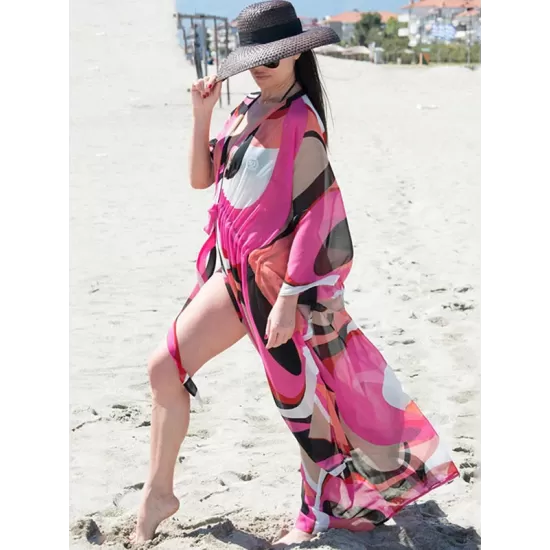 Long Sleeves Floral Printed Chiffon Cardigan Cover-Up Swimwear Long Sleeves Floral Printed Chiffon Cardigan Cover-Up Swimwear