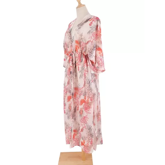 Long Sleeves Floral Printed Chiffon Cardigan Cover-Up Swimwear Long Sleeves Floral Printed Chiffon Cardigan Cover-Up Swimwear