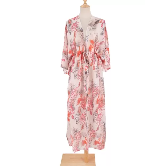 Long Sleeves Floral Printed Chiffon Cardigan Cover-Up Swimwear Long Sleeves Floral Printed Chiffon Cardigan Cover-Up Swimwear