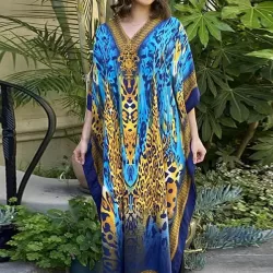 Sexy V-Neck Animal Print Loose Split-Side Cover-Up Swimwear
