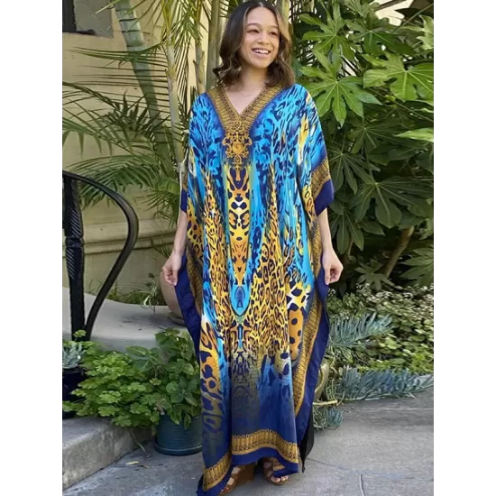 Sexy V-Neck Animal Print Loose Split-Side Cover-Up Swimwear Sexy V-Neck Animal Print Loose Split-Side Cover-Up Swimwear
