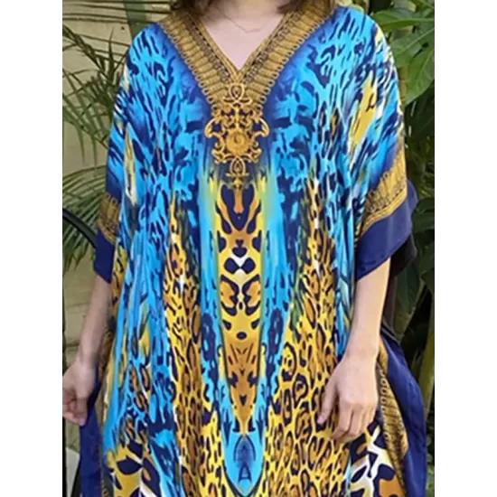 Sexy V-Neck Animal Print Loose Split-Side Cover-Up Swimwear Sexy V-Neck Animal Print Loose Split-Side Cover-Up Swimwear