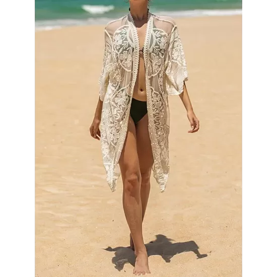 Ragged Embellished See-Through Vacation Cover-Ups Ragged Embellished See-Through Vacation Cover-Ups