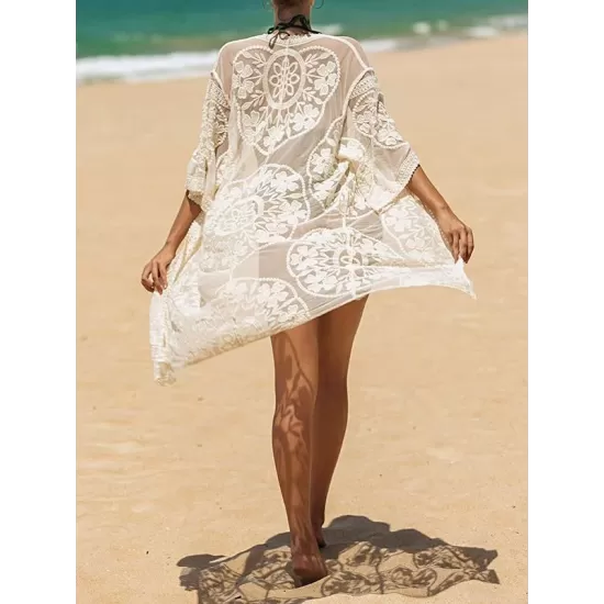Ragged Embellished See-Through Vacation Cover-Ups Ragged Embellished See-Through Vacation Cover-Ups