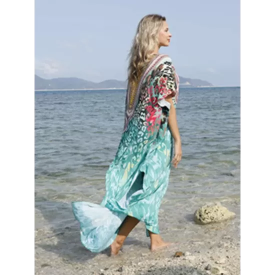 Half Sleeve V-Neck Floral Printed Split-Side Cover-Up Swimwear Half Sleeve V-Neck Floral Printed Split-Side Cover-Up Swimwear