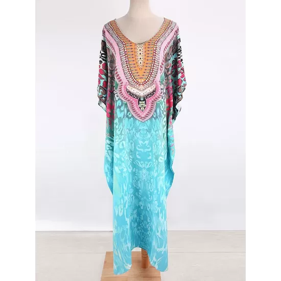 Half Sleeve V-Neck Floral Printed Split-Side Cover-Up Swimwear Half Sleeve V-Neck Floral Printed Split-Side Cover-Up Swimwear