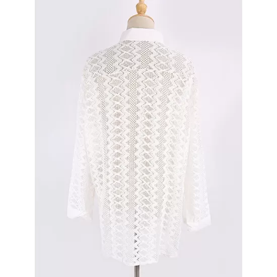 See-Through Lace Split-Joint Long Sleeved Shirt Cover-Ups Tops See-Through Lace Split-Joint Long Sleeved Shirt Cover-Ups Tops