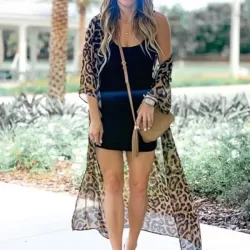 Chiffon Long Sleeve Leopard Long Sleeve Cardigan Cover-Up Swimwear