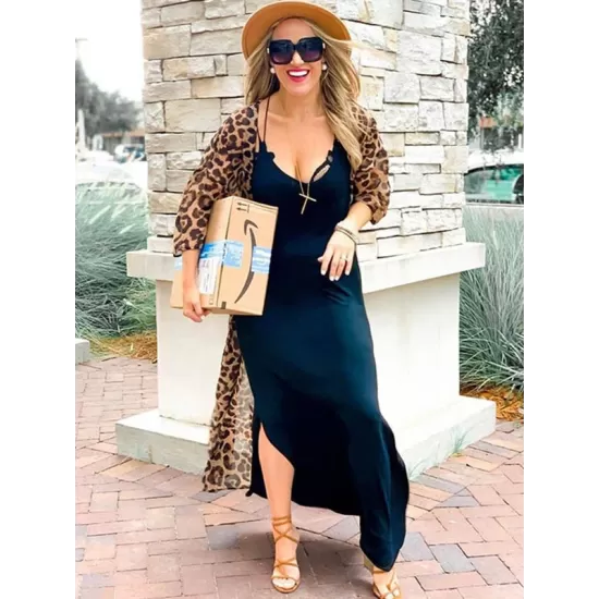 Chiffon Long Sleeve Leopard Long Sleeve Cardigan Cover-Up Swimwear Chiffon Long Sleeve Leopard Long Sleeve Cardigan Cover-Up Swimwear