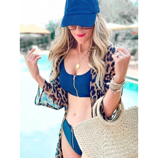 Chiffon Long Sleeve Leopard Long Sleeve Cardigan Cover-Up Swimwear Chiffon Long Sleeve Leopard Long Sleeve Cardigan Cover-Up Swimwear