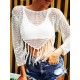 Long-Sleeves Plaited Tasseled Cover-Up Top Long-Sleeves Plaited Tasseled Cover-Up Top