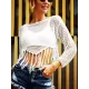 Long-Sleeves Plaited Tasseled Cover-Up Top Long-Sleeves Plaited Tasseled Cover-Up Top